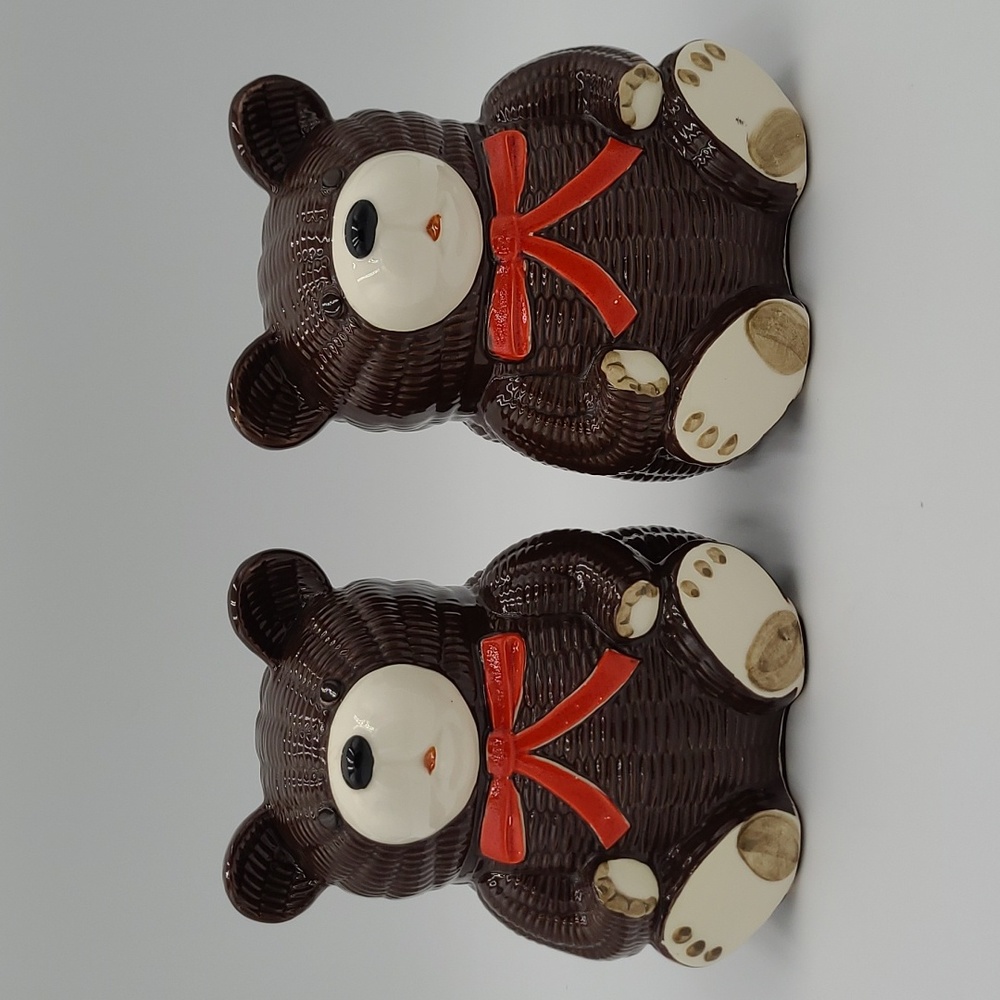 Vintage 1979 Otagiri Japan Basket Weave Teddy Bear Bookends